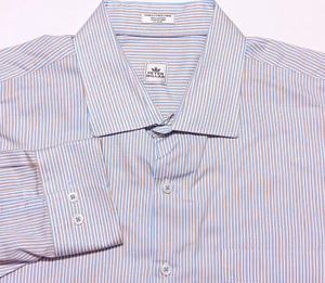 PETER MILLAR Long Sleeve Cotton Button Shirt Blue Orange Striped XXL 2XL - Picture 1 of 7