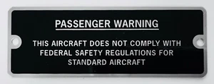 Amateur-Built Passenger Warning Experimental Aircraft Placard, Airplane PLA-0110 - Picture 1 of 5