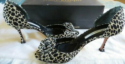 SLASHED Brian Atwood Black Animal Print Velour High Heel Peep Pumps Sz 37.5 US 7 - Image 1 of 4