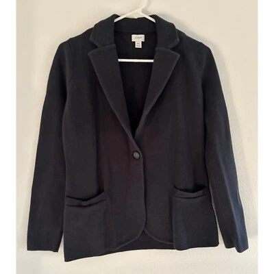 J Crew Mujer XS Chaqueta Negra 100% Algodón Tejido Suéter Blazer Carrera Clásico Foto 1 de 4