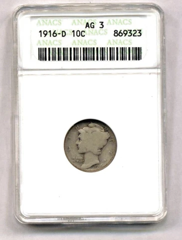 1916-D Mercury Dime Silver   AG-3 Old ANACS Graded Cover