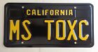 California Personalized BLACK License Plate " MS TOXC " Vanity Plate