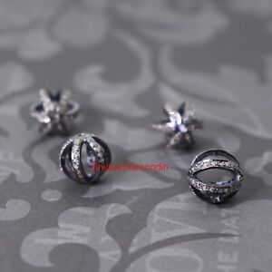 Natural Pave Diamond Oxidized Sterling Silver Handmade Beads Ball Jewelry making