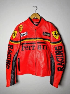 Ferrari Racing Biker Jacket Motorbike Red Cowhide Real Leather Motorcycle Jacket - Image 1 of 3