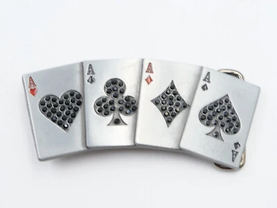 Four 4 Aces Poker Casino w/ Black Rhinestones Belt Buckle - Image 1 of 2