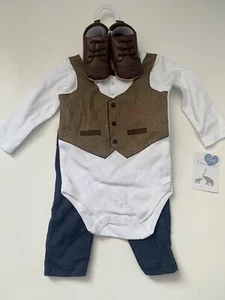 Little Treasure Baby Boy Bow Tie 3 Piece Gentlemen Outfit Shoes Cotton 0-3 M NEW - Picture 1 of 6