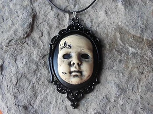 CREEPY BABY DOLL (HAND PAINTED) CAMEO NECKLACE - SCARY DOLL, GOTH, ZOMBIE BABY - Picture 1 of 3