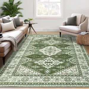 Washable Rugs 8x10 Area Rugs for Living Room Vintage Green Rug Bedroom Rug Bo... - Picture 1 of 8