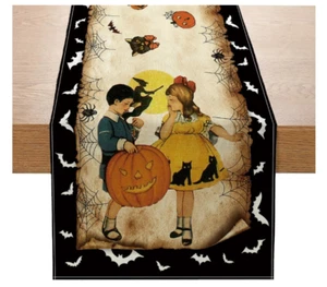 Vintage Halloween Table Runner – 13 x 72 Inch Bat & Pumpkin Decor for Parties - Picture 1 of 7