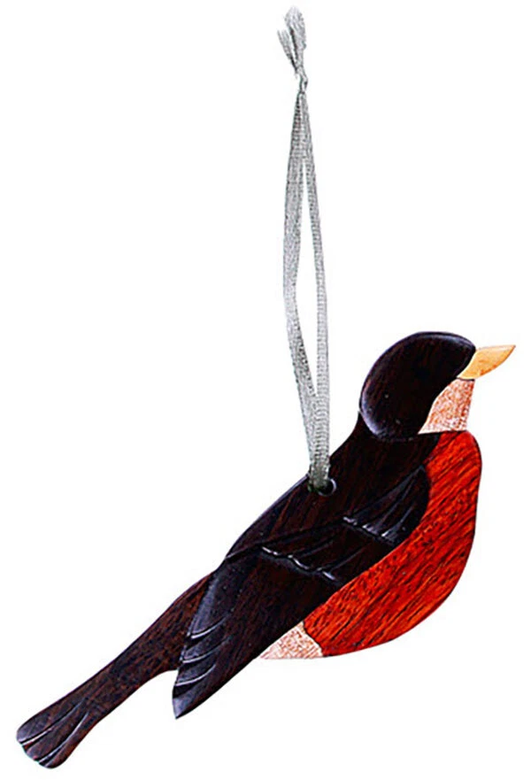 Robin - Adorno de árbol de Navidad con intarsia de madera de doble cara - Tema de pájaro Foto 1 de 1