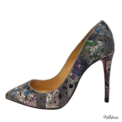 💫 Christian Louboutin Brillo y Lentejuelas Galativi 100 “Versión Diva” Tacones 35.5 Foto 1 de 4