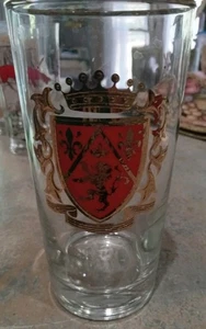 8 Vintage Libbey Drinking Glasses Set MCM Heraldry Crown Crest Red Gold - Picture 1 of 1