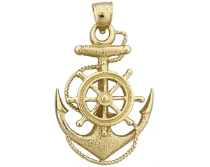 Cuerda de marinero de oro 14K, rueda de barco, colgante de ancla - Imagen 1 de 6