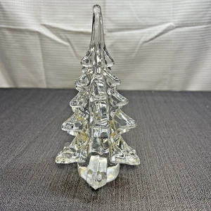 Vtg Lead Crystal Christmas Trees Heavy Art Glass Clear with Gold Dust Silvestri - Picture 1 of 8
