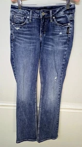 Silver Suki Slim Boot Jeans Womens 27x31 (28x31 Measured) Stretch Distressed - Picture 1 of 11