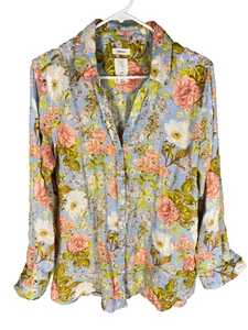 Joie 100% Leinen Button Down Hemd Blumen L Rollriegel Ärmel Boho leicht - Bild 1 von 3