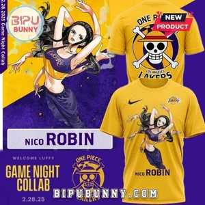Camiseta One Piece Night Nico Robin X Los Angeles Laker NBA Talla S-5XL - Imagen 1 de 3