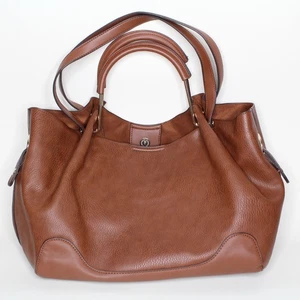 Sondra Roberts Squared Vegan Leather Tote Shoulder Bag Top Handles Brown - Picture 1 of 11