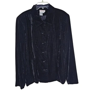VTG Talbots Black Velvet Button-Up Blazer Shirt Jacket 16 Evening Occasion - Picture 1 of 8
