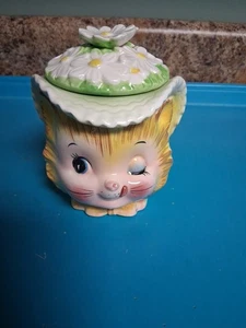 Enesco Miss Priss rosa Kätzchen Katze zwinkernd Zuckerdose mit Deckel 4" hoch Vintage - Bild 1 von 9