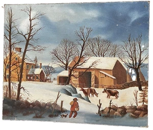 Vtg Winter Farm Landscape Oil Painting – Signed "James Duncan" – 24" x 20" Art - Picture 1 of 3