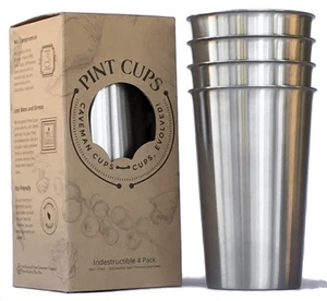 Heavy Duty Stainless Steel Tumblers Sanitary Rimless 16oz 4Pack by Cups - Picture 1 of 6