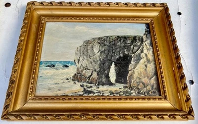 Tableau peinture Huile sur panneau signé - Bretagne arche de port blanc Quiberon - Photo 1/4