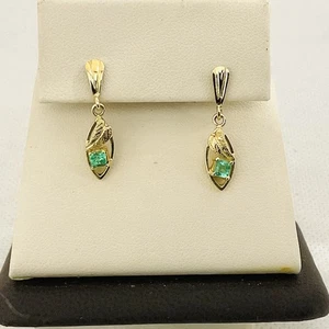 Pendientes colgantes de esmeralda vintage de oro de 18k - Imagen 1 de 5