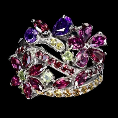 Anello San Valentino Argento 925 Pera Ametista Peridoto Zaffiro Gemma... - Immagine 1 di 4