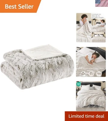 Luxurious Reversible Twin Blanket - Ultra-Soft Faux Fur in Snow Leopard Pattern - Image 1 of 4