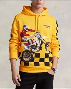 Polo Sport Ralph Lauren Motocross Sudadera con Capucha Grande Amarilla Carreras De Colección Retro Street - Imagen 1 de 14