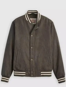 Levi's - Varsity Jacket Men's Faux Suede XL Cognac Ash Grey Bomber Style New - Picture 1 of 4