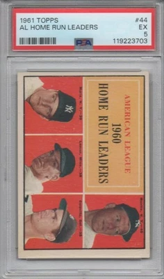 1961 Topps AL Home Run Leaders #44 Mantle Maris Lemon Colavito PSA 5 EX Foto 1 de 2