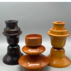 Vintage Mid Century Modern Wood Candlestick Holders set of Three MCM Decor - Picture 1 of 9