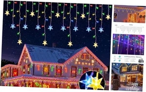 200 LED Icicle Christmas Lights With Star, 16.5FT Curtain Fairy 40 Drops 8 - Picture 1 of 8