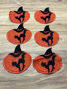 6 Halloween Calabaza Bruja Sombrero Negro Gato Apliques Parche Bordado Costura De Colección - Imagen 1 de 4