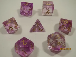 NEW RPG Dice Set of 7 - Mysty Clear Violet(Gold Inking) D4 D6 D8 D10 D12 D20 D00 - Picture 1 of 8