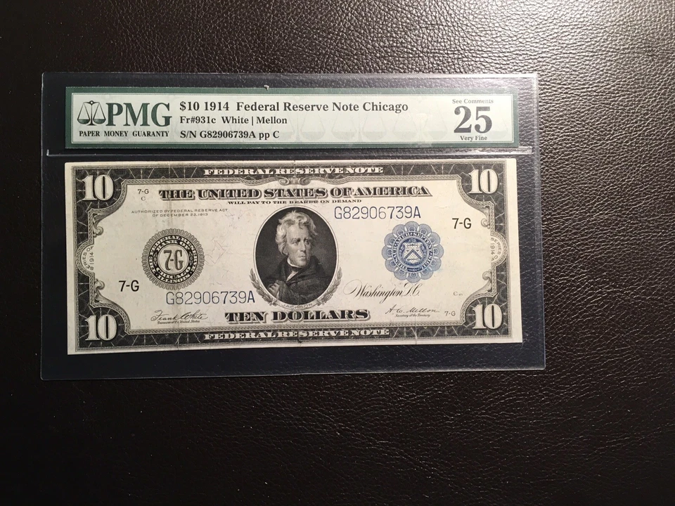 10.00 1914 FRNote Fr931-C PMG 25 VF Split Repairs Much Better￼ FR. Number - Image 1 of 4