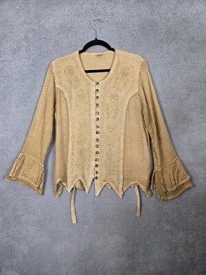 Lantejoula feminina dourada com botão semi transparente bordada caprichosa goblincore cigana - Imagem 1 de 4