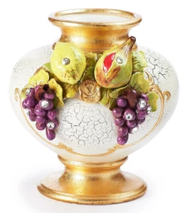 Vaso in Porcellana Capodimonte Bianco con Foglia Oro Swarovski Vasi Giara Frutti - Foto 1 di 9