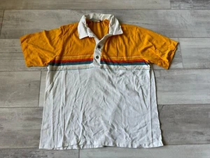 Vintage 80s Beach Surf Striped Rainbow Thin Polo Shirt Usa XL Retro - Picture 1 of 13