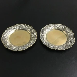 SELTENES 2ERer Set Sterlingsilber S Kirk Repousse Gold waschen Butter Pat/Asche Tablett - Bild 1 von 3