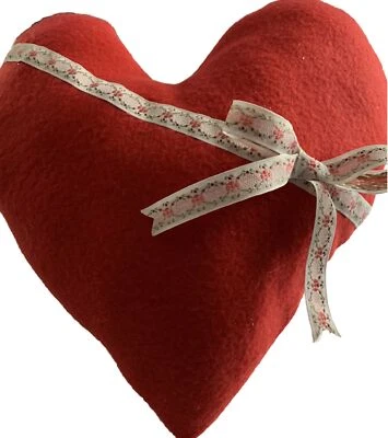 Valentine Fabric Heart Handmade Of Red Fleece And Cotton Woven Ribbon Hand Wash - Image 1 of 3