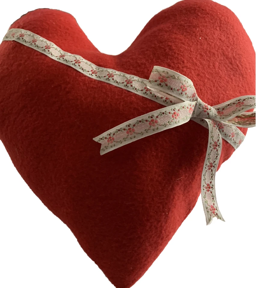 Valentine Fabric Heart Handmade Of Red Fleece And Cotton Woven Ribbon Hand Wash - Image 1 of 3