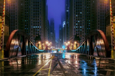 Póster con impresión artística fotográfica Clark Street Bridge Chicago Illinois at Night 18x12 Foto 1 de 3
