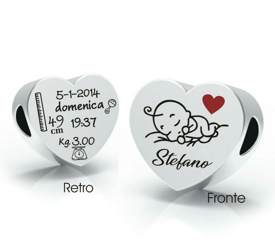 Regalo NASCITA charm argento personalizzabile per braccialetto bimbo bimba - Immagine 1 di 1