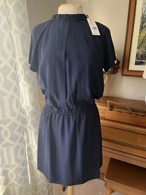 ¡Nuevo! Vestido VINEYARD VINES Cuello Reunido, Azul Marino, Seda, Forrado, Talla 6, $198 Foto 1 de 4