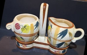 Vintage Sugar & Creamer Set With Carrier 1950s Hand Painted NASCO Japan NO Lid - Picture 1 of 8