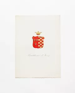19th Century Hand Coloured Italian Bookplate of a Family Coat of Arms. 095  - Picture 1 of 10