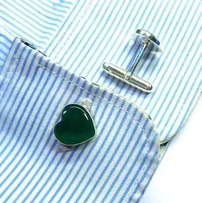 Gemelos de calcedonia verde, gemelos de plata, gemelos de padrino de boda Foto 1 de 3